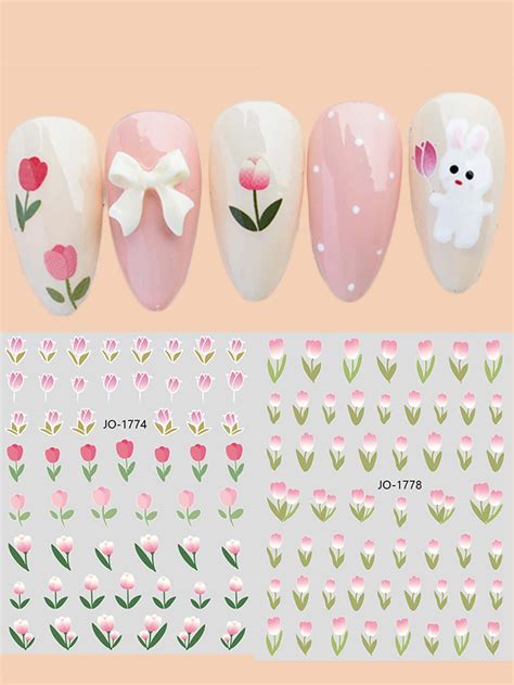 2sheets Tulip Pattern Nail Art Sticker Tulip Nails Nail Patterns