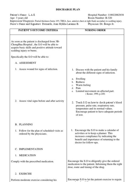 Sample Discharge Plan