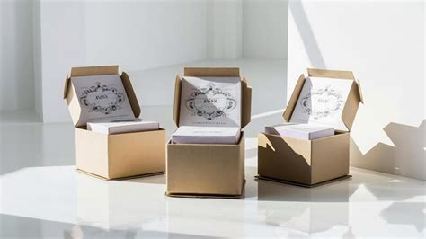 Premium Photo Set Of Three Unlabeled Similar Craft Cardboard Boxes With Covers Beautifully