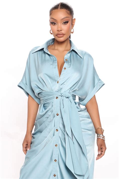 Stuck In The City Satin Midi Dress Blue Fashion Nova Dresses