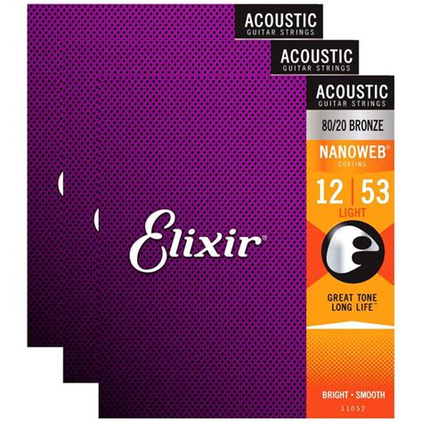 Elixir 11052 Acoustic 80/20 Nano Light 12-53 (3 Pack Bundle) – Chicago ...