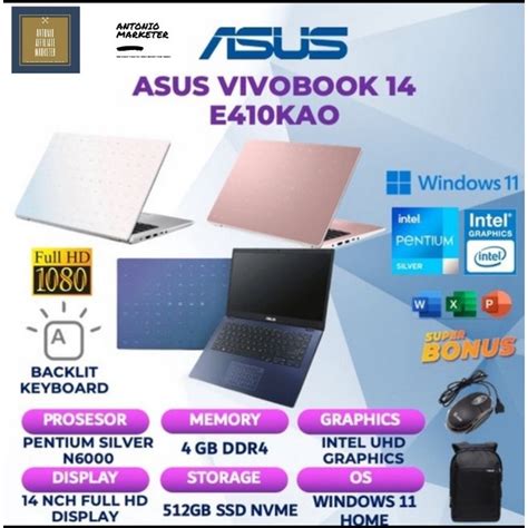 Jual Asus Vivobook Ultra E Kao Intel Pentium Silver N Gb Ram