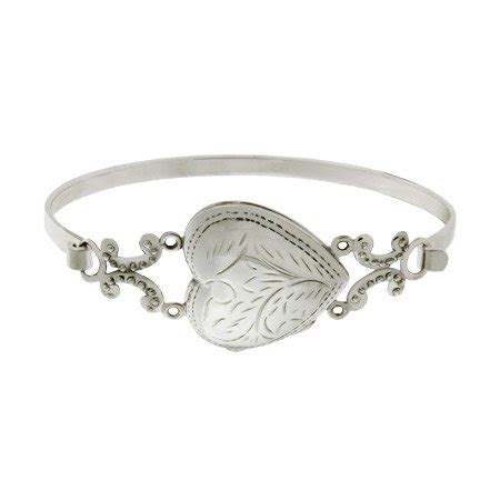 Sterling Silver Heart Locket Bangle Bracelet - FindGift.com