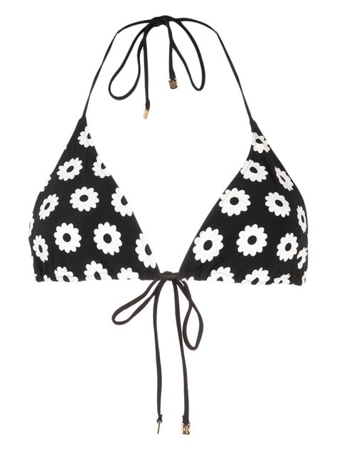 Tory Burch Floral Print Halterneck Bikini Top In Black ModeSens