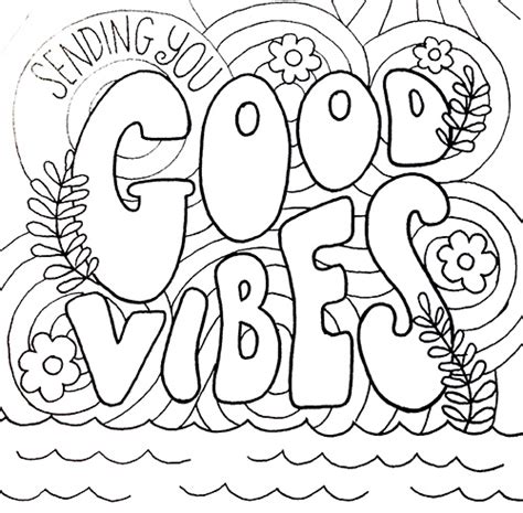 Gambar Good Vibes Coloring Page Book Printable Adult Handdrawn