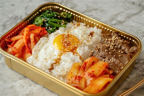 Premium Ai Image Korean Style Packed Meal With Rice Bulgogi Kimchi