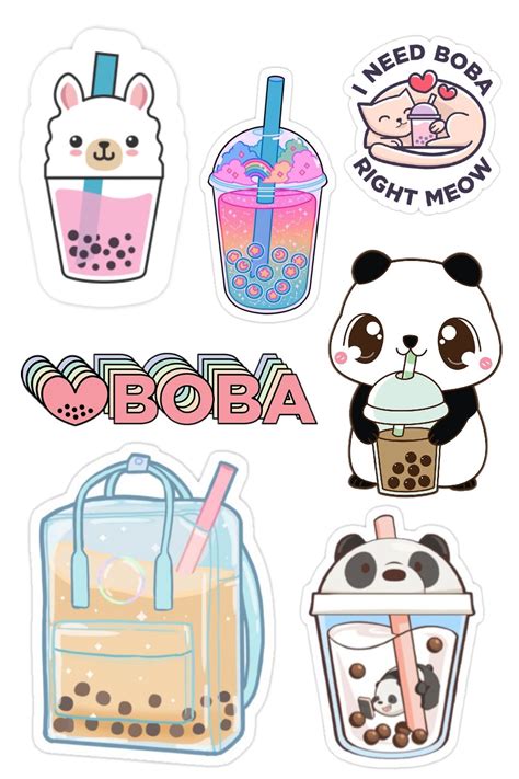 Stickers Bubble Tea Boba Tea Dessin Kawaii Imprimer Autocollants