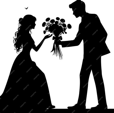 Premium Vector Silhouette Man Giving Flowers To Woman Stock Vector