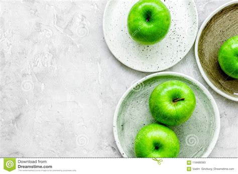 Summer Food With Green Apples On Stone Background Top View Mock Stock