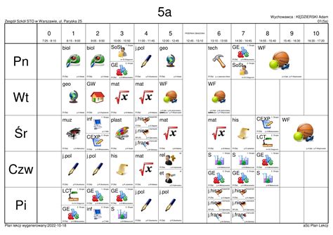 Plan Zajęć Dwujęzyczna Szkoła Podstawowa Nr 5 STO im Zawiszy Czarnego