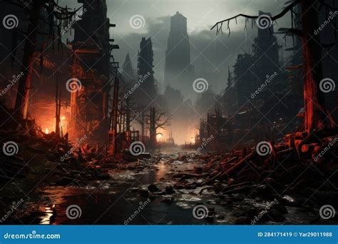 Post Apocalypse City, Ruins. AI Generative Stock Illustration ...