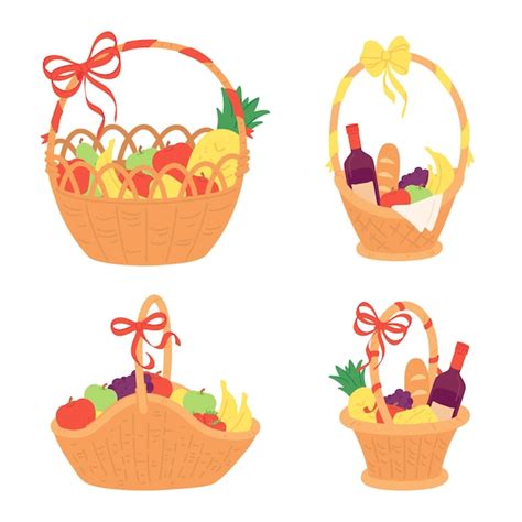 Premium Vector Gift Basket Wicker Present Full Of Fruits Handmade