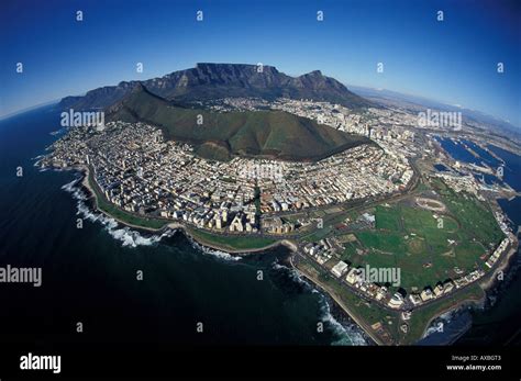 Aerial view of Cape Town under blue sky, Cape Town, South Africa ...