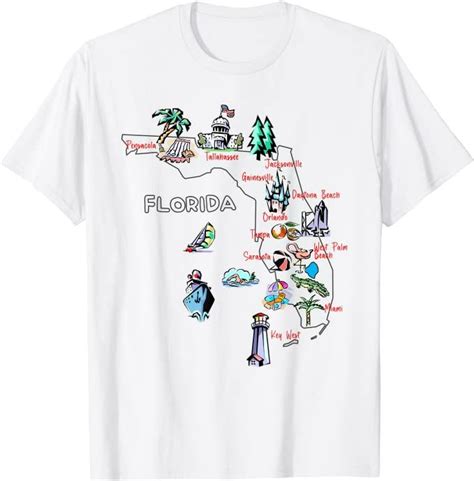 Illustrated Map Of Florida Attractions Landmarks Cities T Shirt