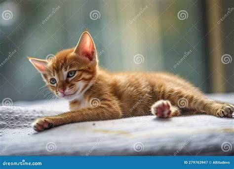 Cute Newborn Kitten Waking From Nap And Stretching Its Legs Stock Image Image Of Generative