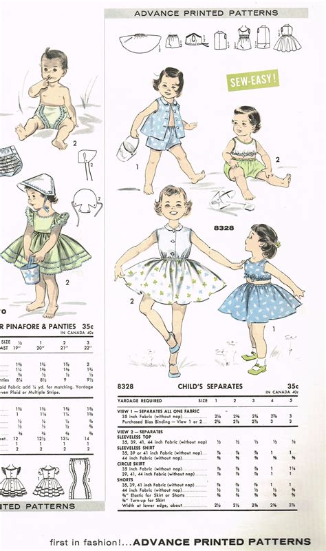 1950s Vintage Advance Sewing Pattern 8328 Easy Baby Girls Play Clothes ...