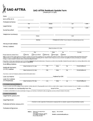 Sag Aftra Residuals Update Form Fill And Sign Printable