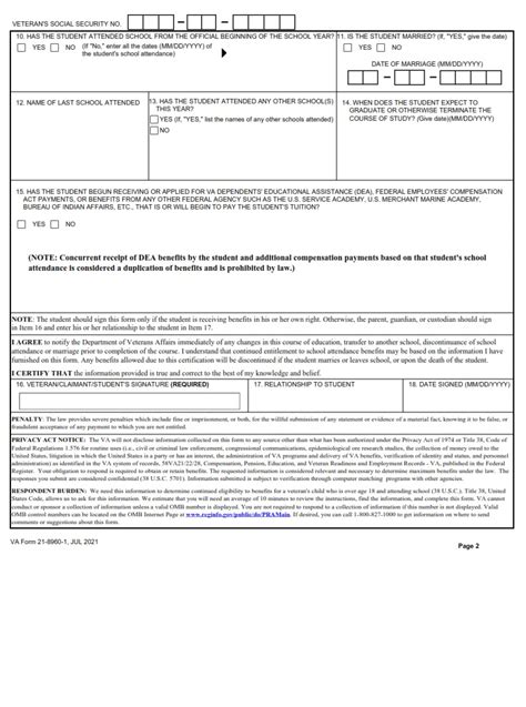 Va Form 21 8960 1 Certification Of School Attendance Or Termination