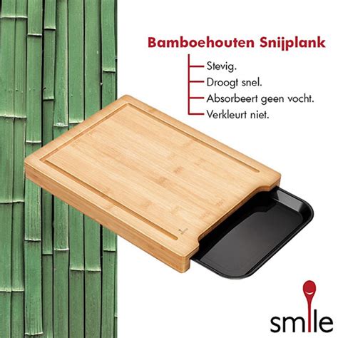 Smile Snijplank Bamboe Hakblok Extra Dik Met Opvang Bak Tray