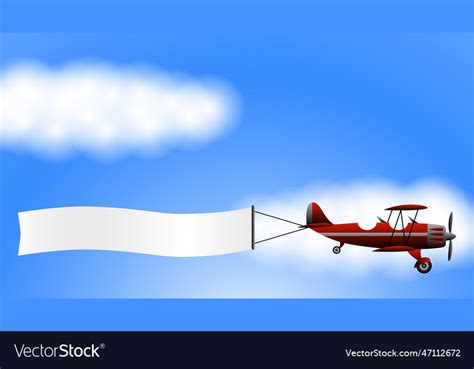 A Red Biplane Plane With An Advertising Banner Vector Image