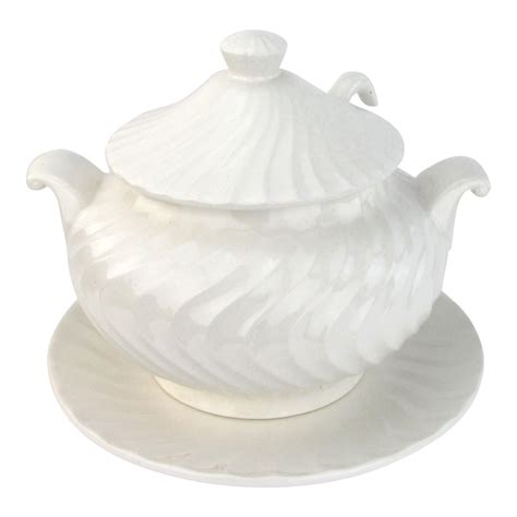 White Ceramic Soup Tureen w/ Ladle | Chairish