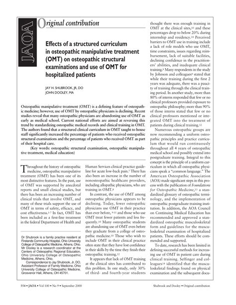 Pdf Effects Of A Structured Curriculum In Osteopathic Manipulative