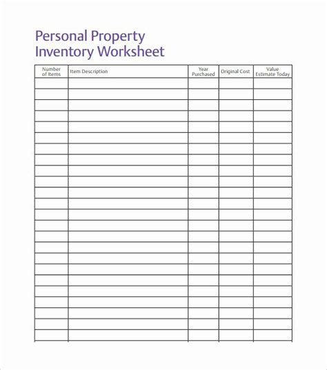 Estate Personal Property Inventory Form In 2020 Spreadsheet Template