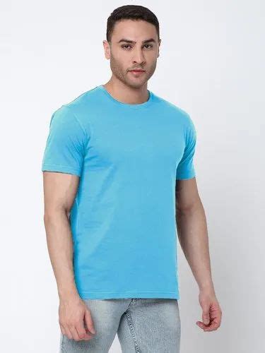 Cotton Men Sky Blue Round Neck T Shirt Size Xs Xxl Id