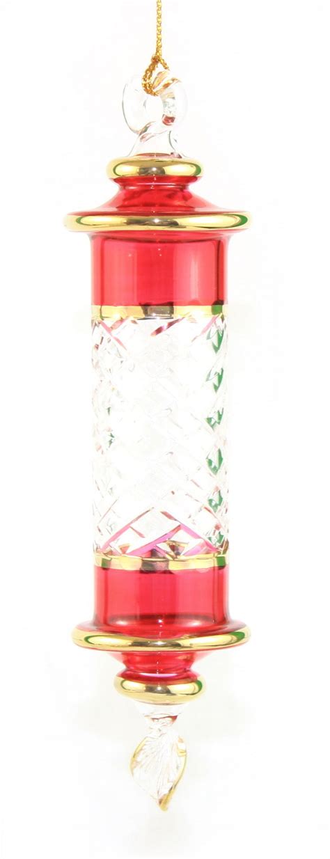 Egyptian Museum 1Pack Elongated Cylinder Etched Glass Ornament Red