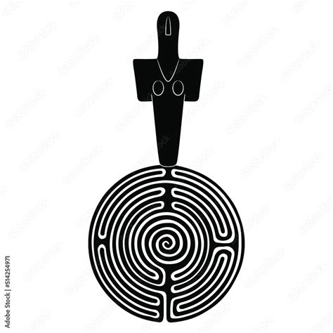 Mother goddess from Turriga standing on top of a round spiral maze or ...