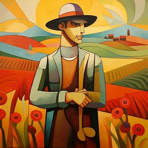 Premium Photo | Beautiful painting of a farmer in a rice field