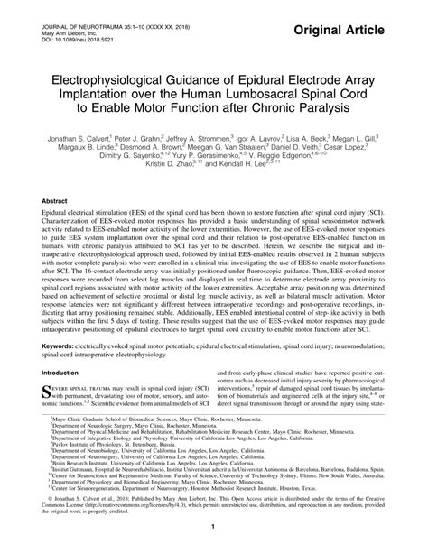 Pdf Electrophysiological Guidance Of Epidural Electrode Array Implantation Over The Human