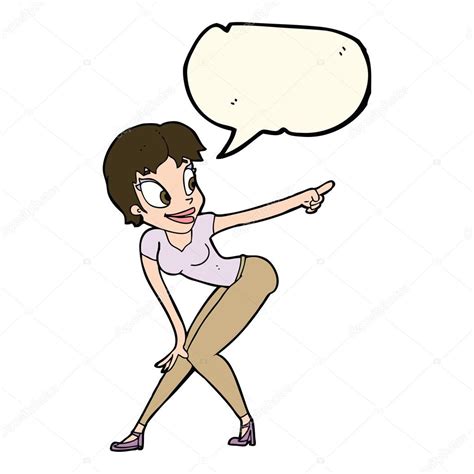 Cartoon Pretty Woman Pointing With Speech Bubble Stock Vector Image By