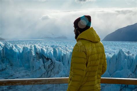 Hiker In Los Glaciares National Park Glacier Perrito Moreno In