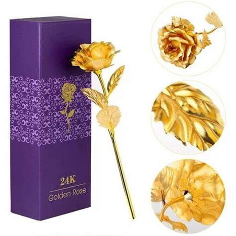 Artificial K Gold Rose Flower For Valentine S Day Gift Inch