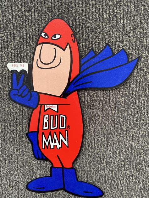 Vintage Bud Man Budweiser Beer Sticker Decal Cape Peace Sign Red Blue