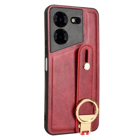 For Tecno Pova Pro Wristband Leather Back Phone Case Red Alexnld