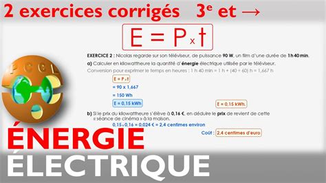 Nergie Lectrique E P X T Exercices Corrig S Physique Chimie