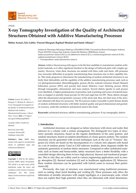 PDF X Ray Tomography Investigation Of The Quality Of Architected