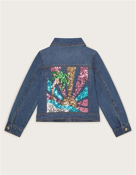 Sequin Denim Jacket Blue Girls Coats And Jackets Monsoon Uk