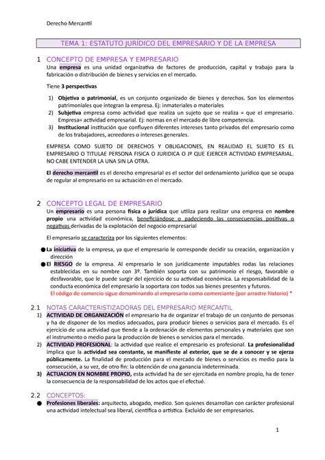 TEMA 1 Derecho Mercantil bueno TEMA 1 ESTATUTO JURÍDICO DEL