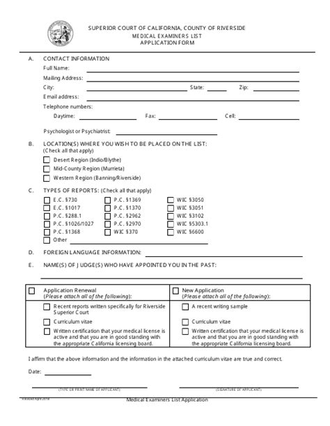 County Of Riverside California Medical Examiners List Application Form