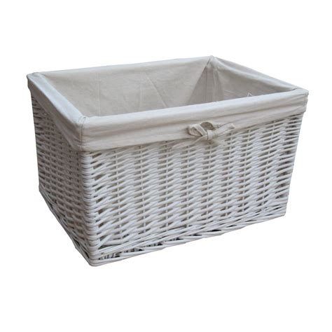 White Wicker Rectangular Deep Storage Basket