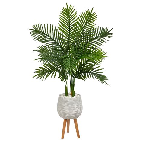 Earthflora Deco Artificial Areca Palms 52” Areca Palm Artificial Tree In White Planter With