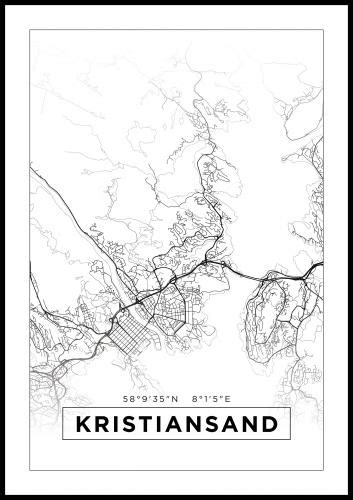 Buy Map Kristiansand White Poster Here BGAFRAMES EU