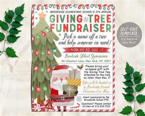 Christmas Giving Tree Fundraiser Flyer Editable Template Holiday Givi