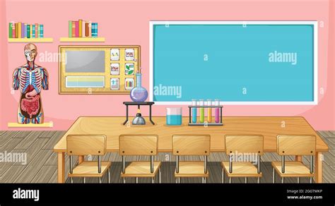 Classroom Interior Design With Furniture And Decoration Illustration Stock Vector Image And Art