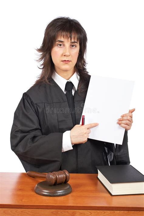 Female Judge Sign To Blank Court Order Stock Photo Image Of Display