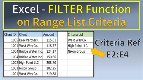 Excel Filter Function On Range List Criteria YouTube