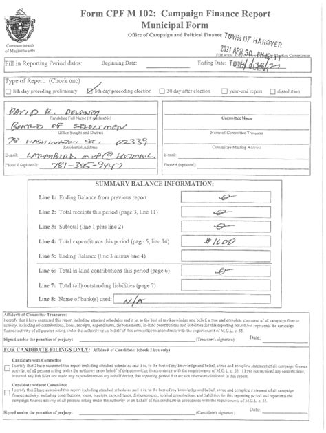 Fillable Online Form CPF M 102 Campaign Finance Report Municipal Form